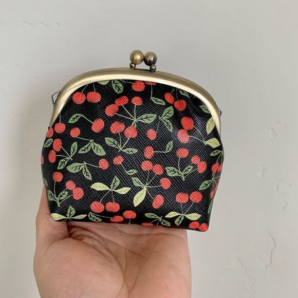 Handmade Genuine Leather Cherry Print Wooden Frame Bag/Crossbody & Small Purse - Picture 14 of 16